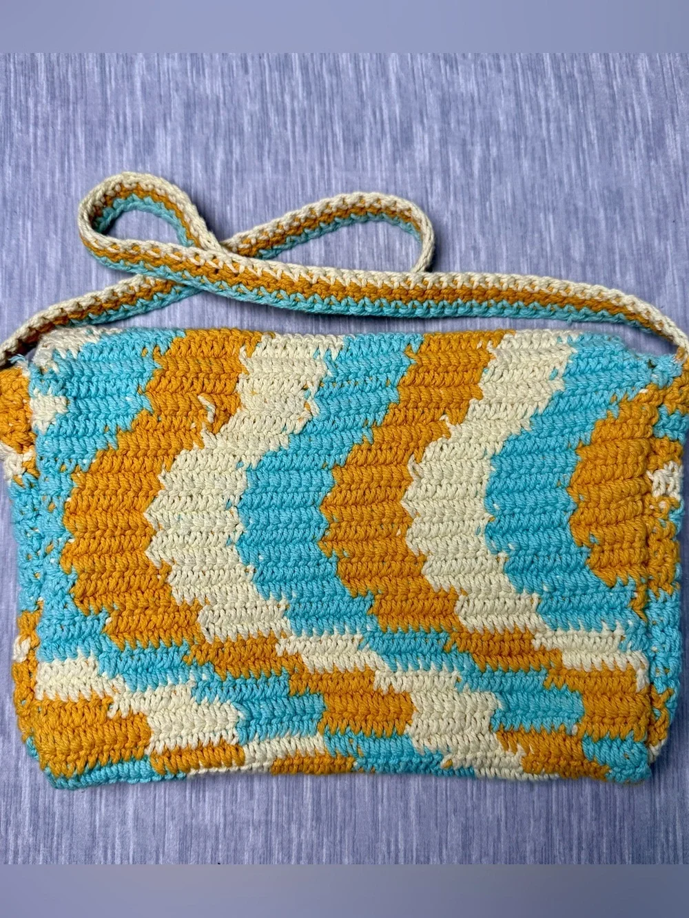 Wild Fable Sky Blue Gold Cream Boho Crochet Clutch Wristlet Crossbody Bag